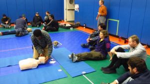 PA Cliff Leonard teaching basic life support in the station’s gymnasium