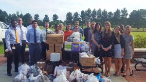 PA students from Campbell University organizing a drive for non-perishable food and personal hygiene iems for victims of Hurricane Florence