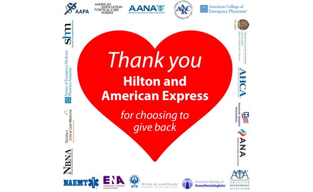 Heart with "Thank you Hilton and American Express for choosing to give back"