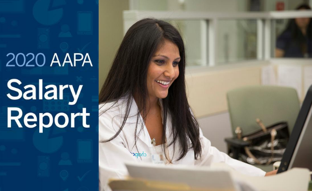 2020 AAPA Salary Report image with a PA on the computer